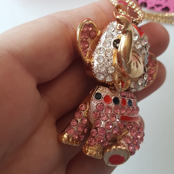 Betsey Johnson Style Necklace Elephant Crystal Pendant - Picture 4 of 8